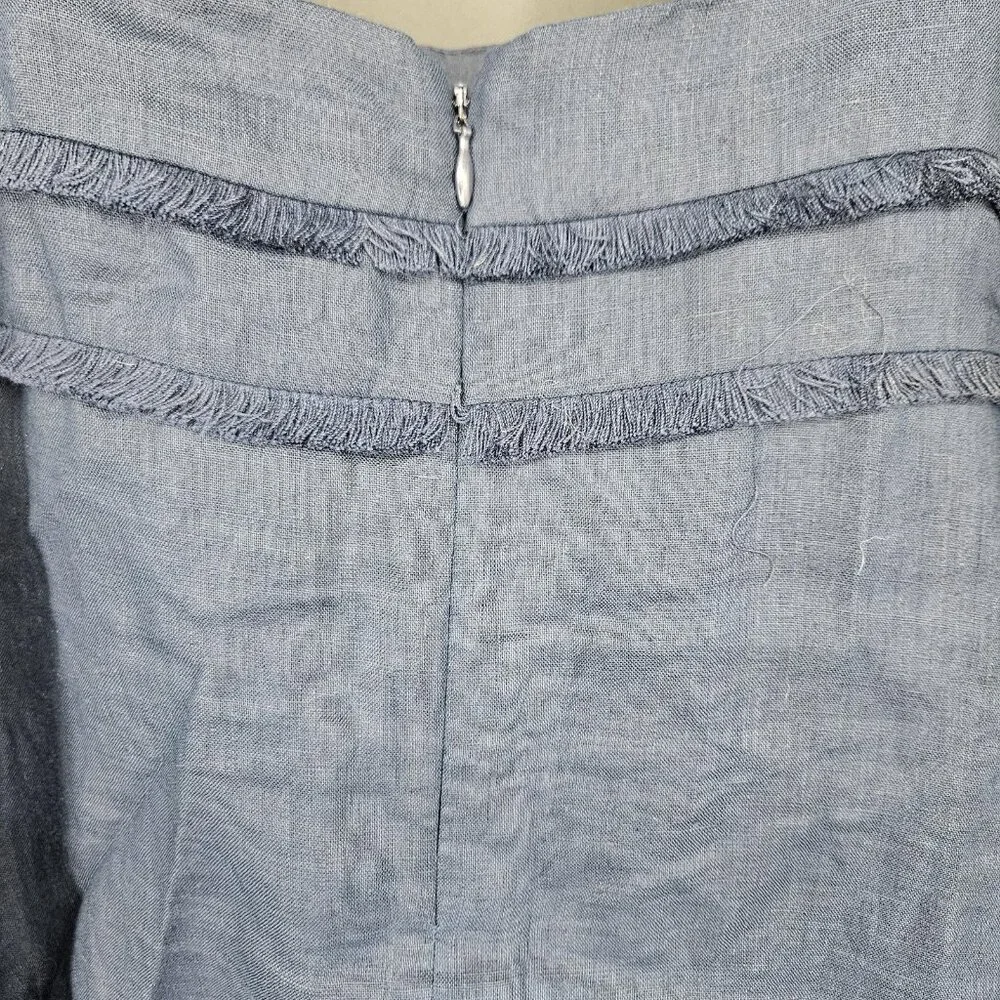 J Crew Tank Top Womens Size Small Blue Linen Fringed Trim Crop Festival Boho - Picture 6 of 9